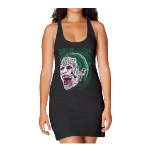 DC Suicide Squad Harley Joker Quinn Face Tattoo Official Women's Long Tank Dress (Black)