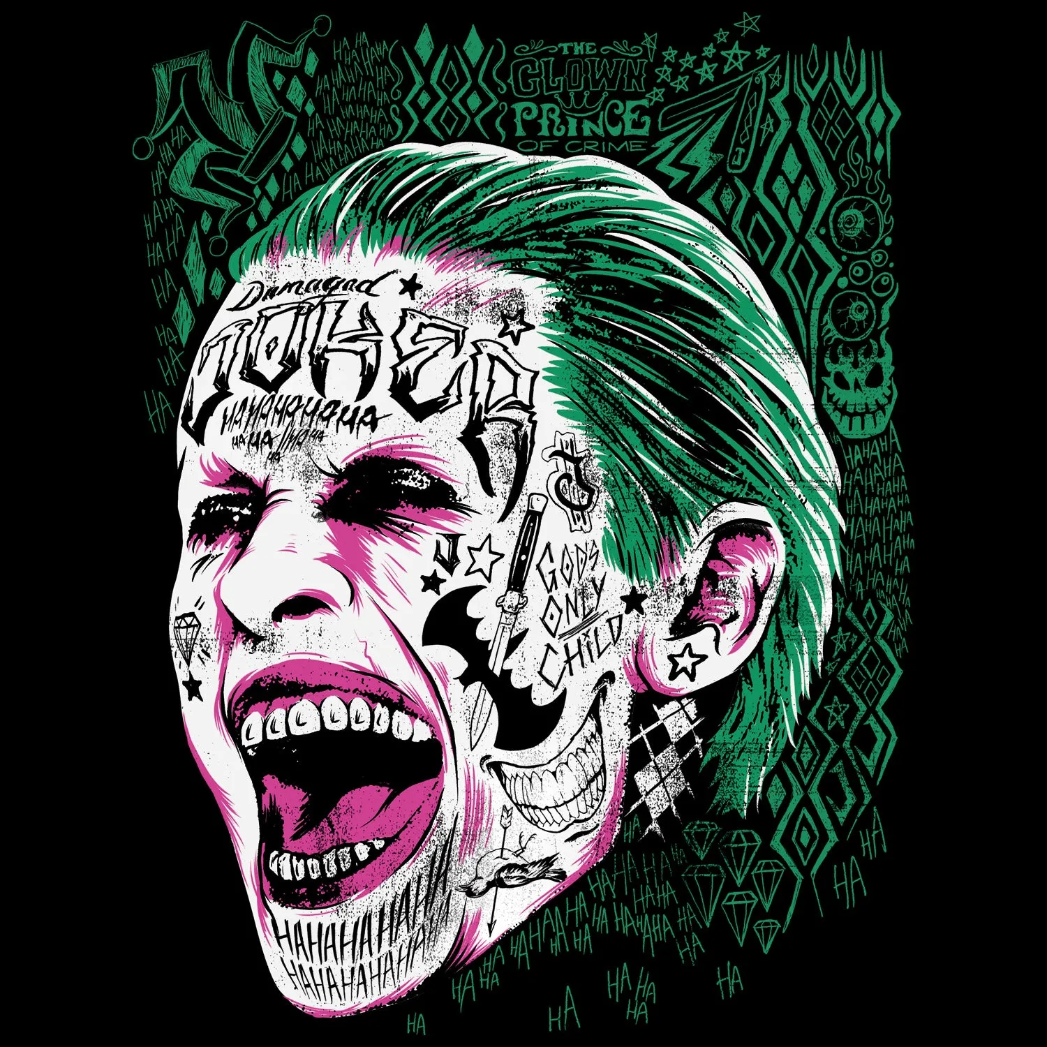 DC Suicide Squad Harley Joker Quinn Face Tattoo Official Women's Long Tank Dress (Black)
