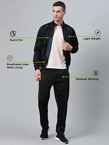 DIDA Black Polyester Athletic Gym Running Sports Tracksuit for Men