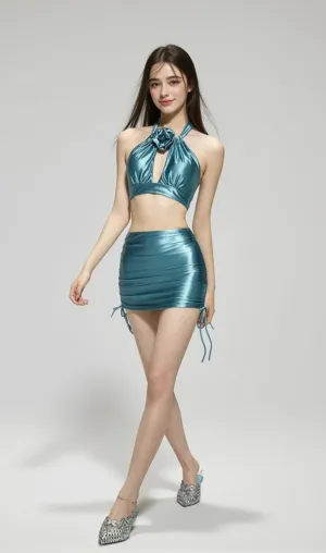 Duran Flower Halter Three-Piece Swimsuit