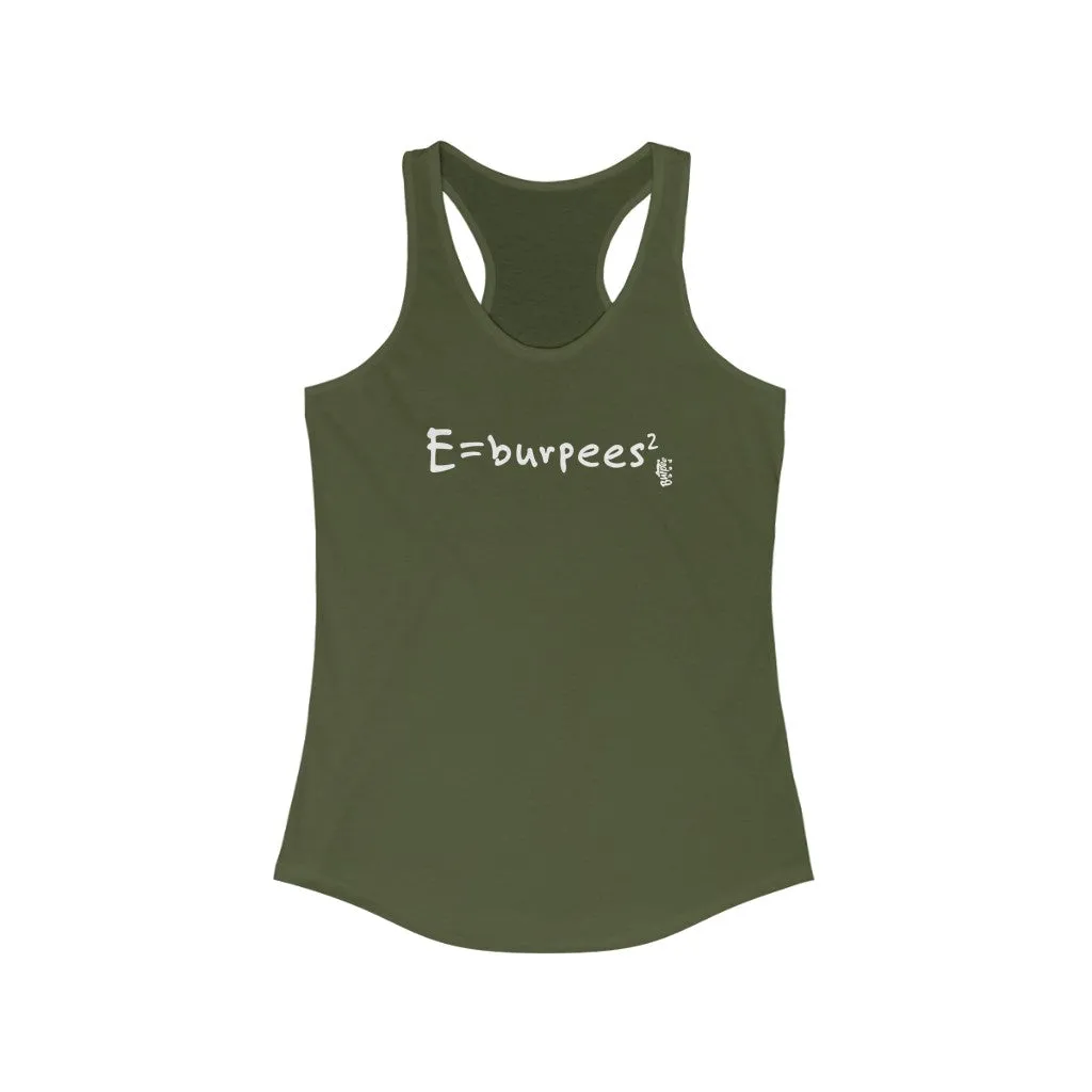 E=burpees2 - Womens Racerback Tank Tops