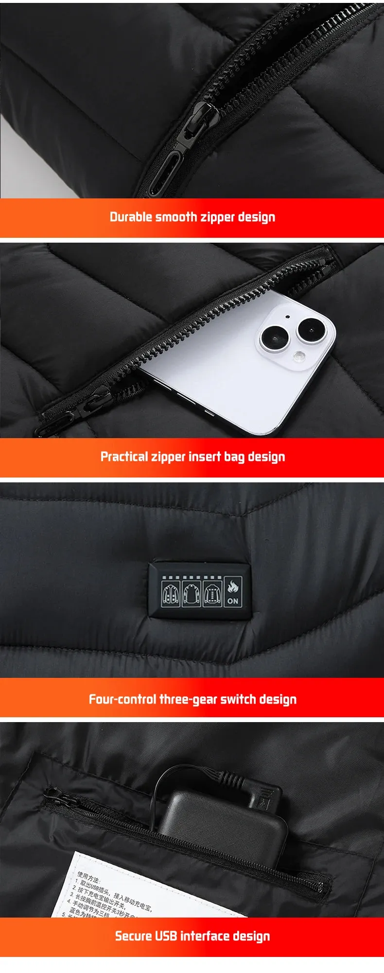 Electric Heated coat jacket winter jacket for outdoors skiing camping hiking adjustable heating levels  for men for women C6