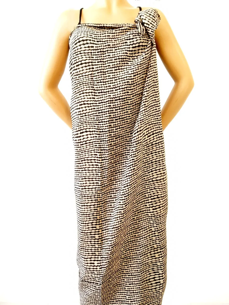 Elegant Maxi Silk Pareo Beach Wrap Black/Offwhite