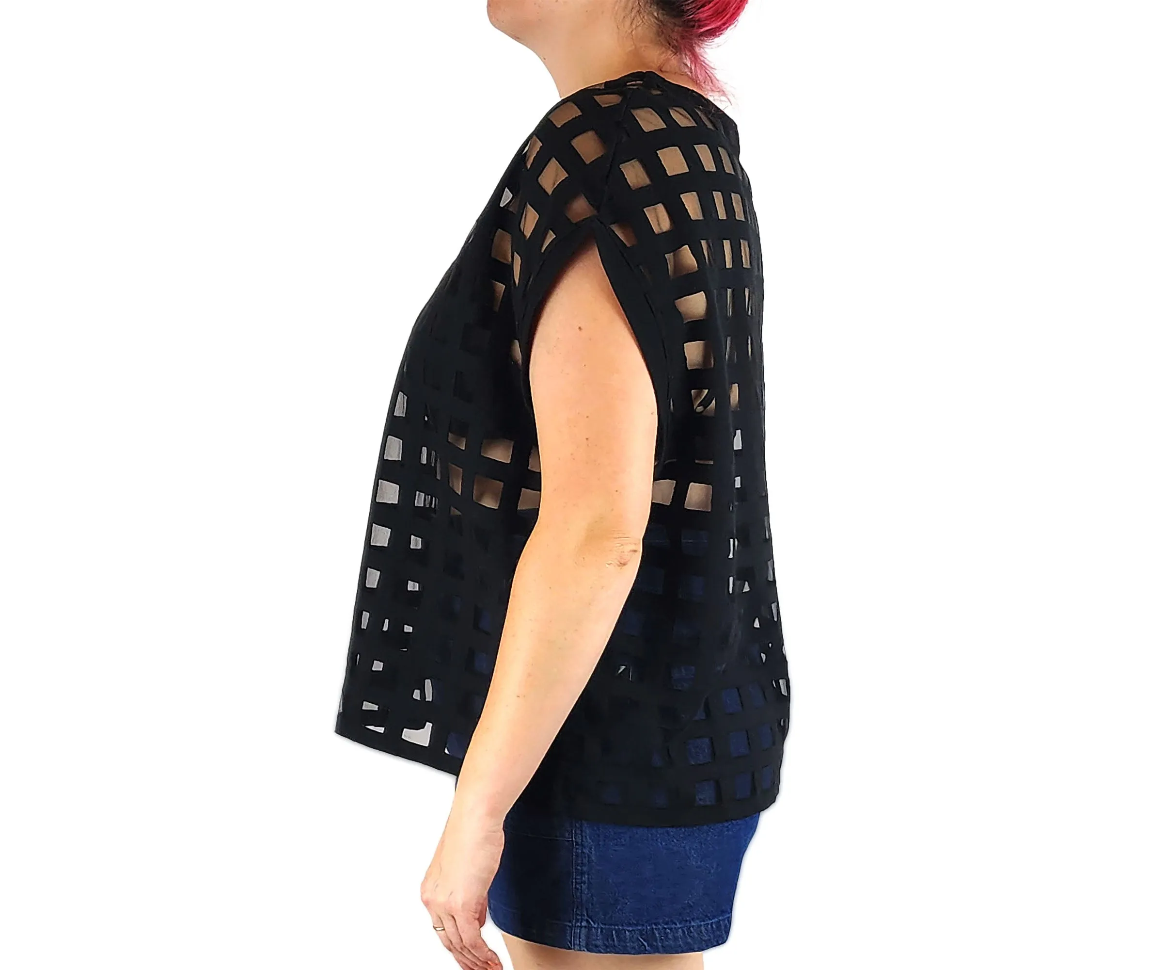 Elk black check semi-sheer top size large