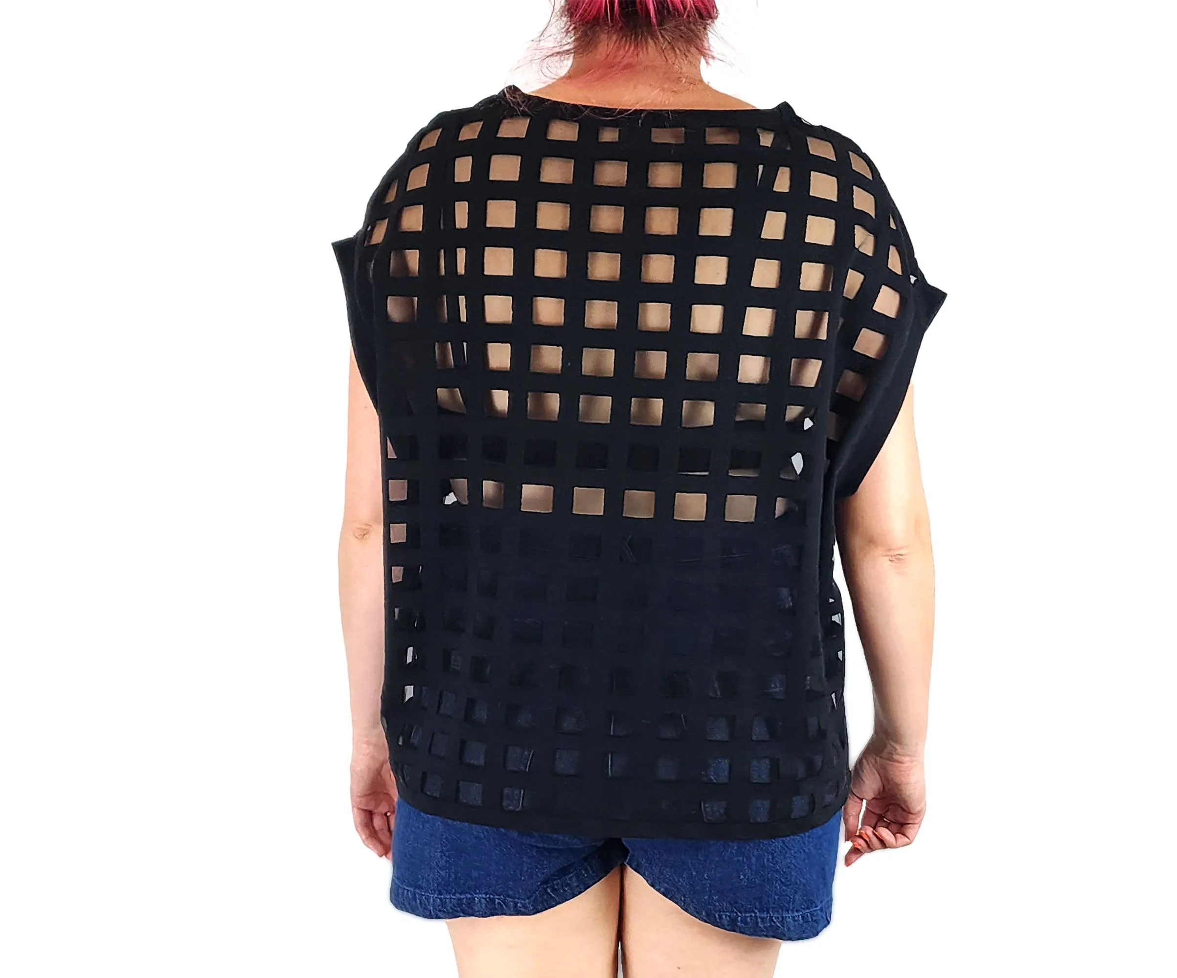 Elk black check semi-sheer top size large