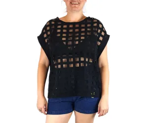 Elk black check semi-sheer top size large