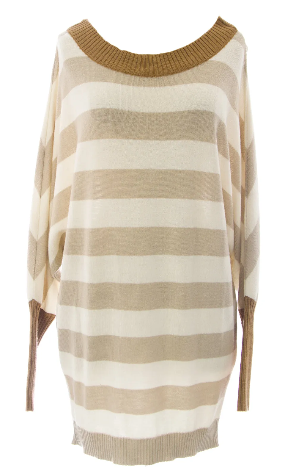ETERNAL CHILD Women's Multi Striped Boatneck Batwing Slv Tunic Sweater Sz S NEW