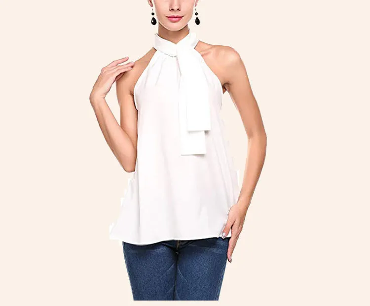 Fashion Solid Color Neck Strap Back Openwork Tank Top