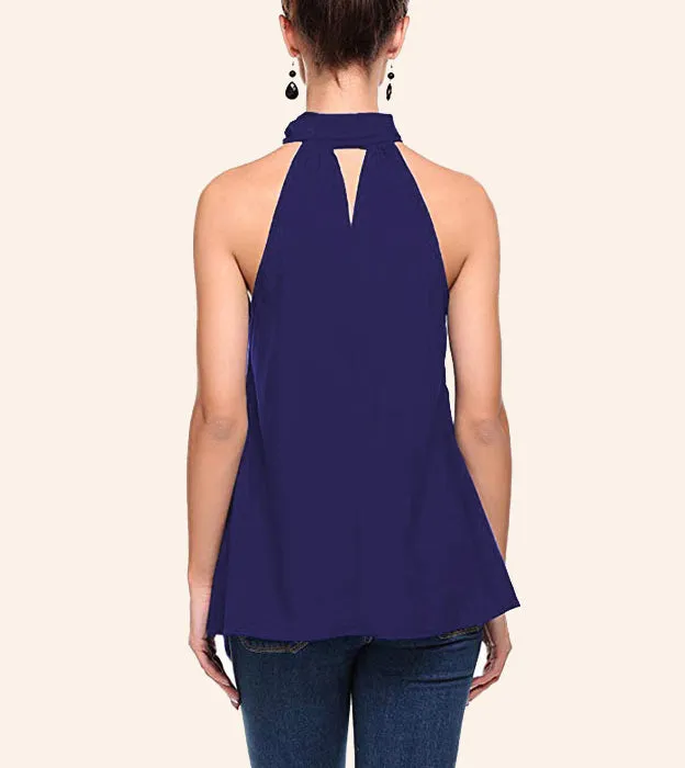 Fashion Solid Color Neck Strap Back Openwork Tank Top