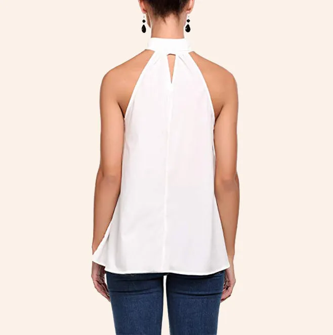 Fashion Solid Color Neck Strap Back Openwork Tank Top