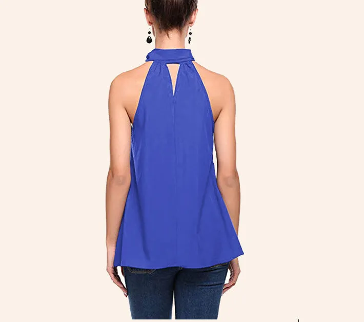 Fashion Solid Color Neck Strap Back Openwork Tank Top