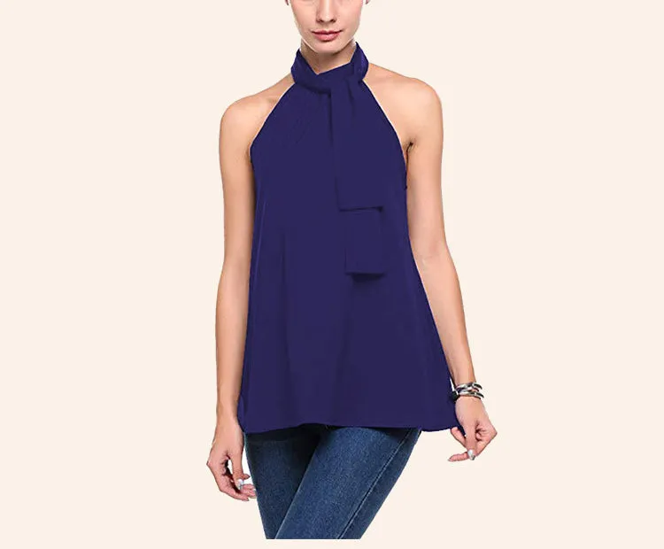 Fashion Solid Color Neck Strap Back Openwork Tank Top