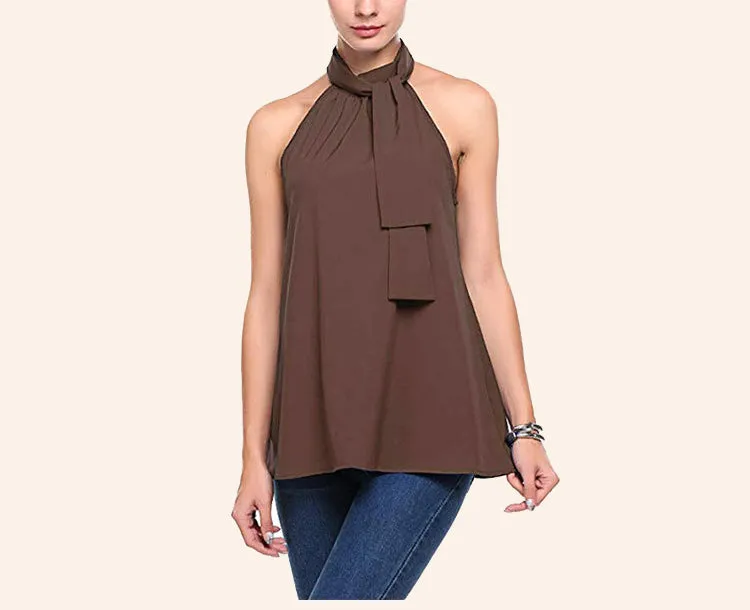 Fashion Solid Color Neck Strap Back Openwork Tank Top