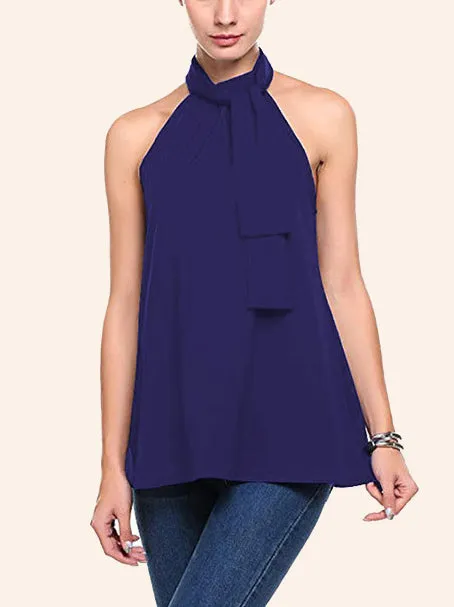 Fashion Solid Color Neck Strap Back Openwork Tank Top