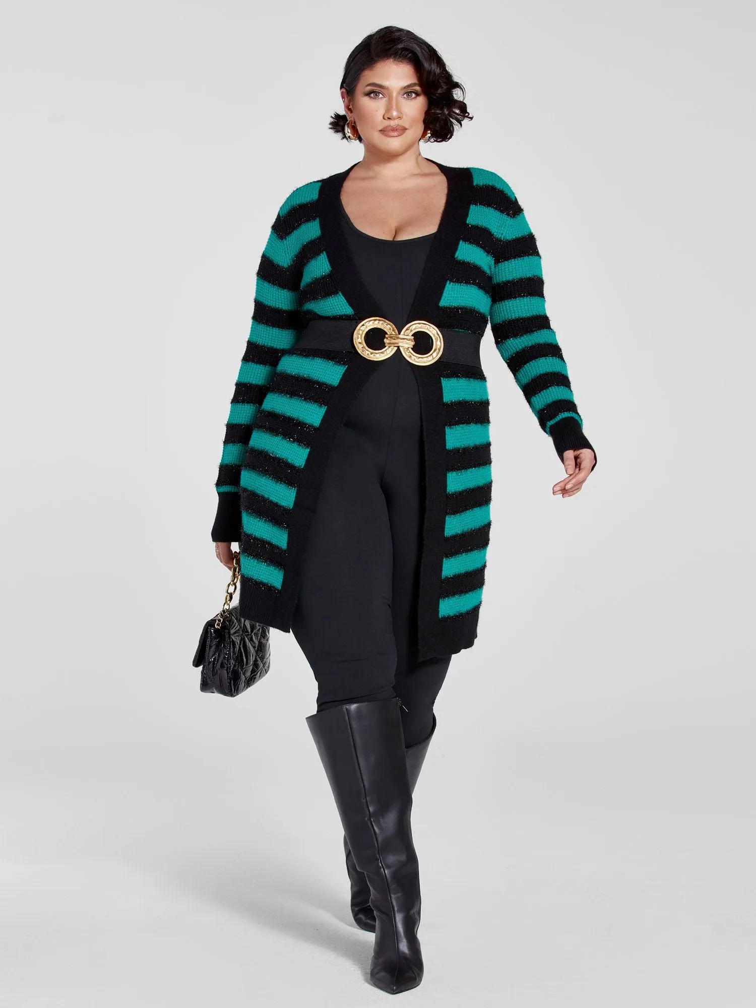 Fashion To Figure - Daniella Metallic Striped Cardigan