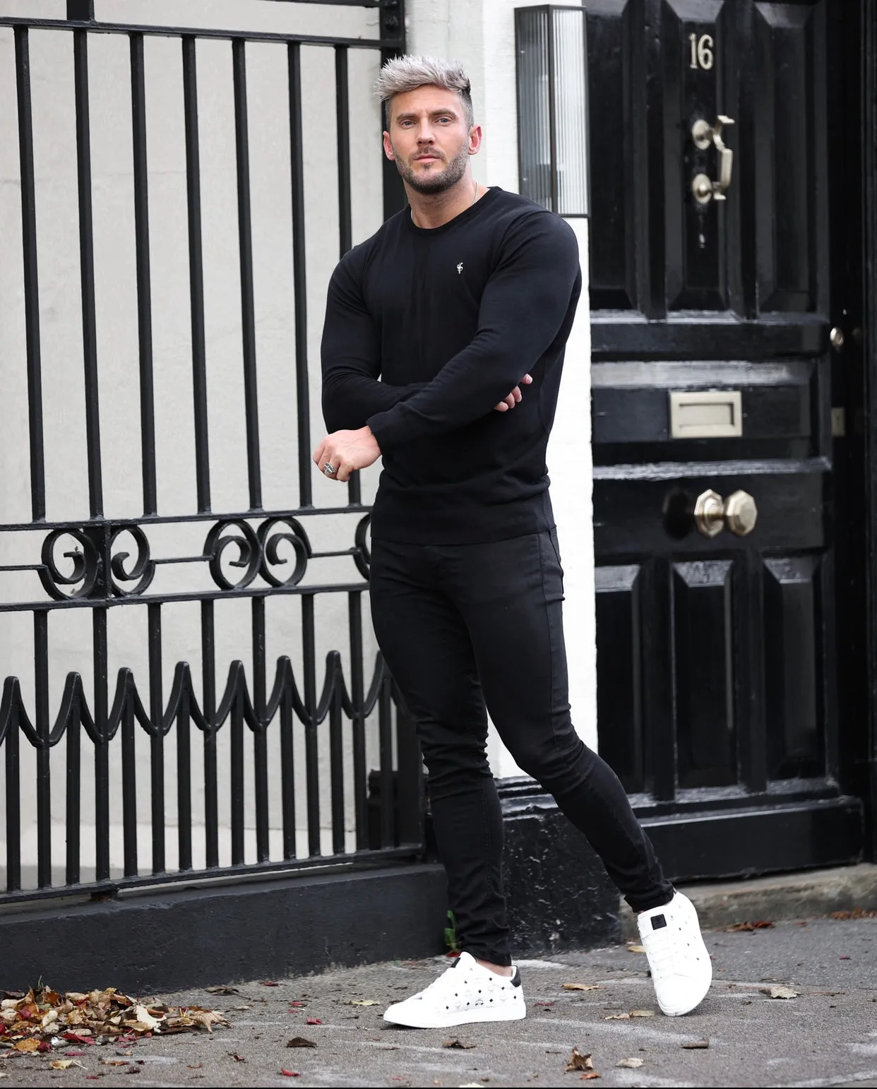 Father Sons Classic Black Crew Neck Knitted Jumper with Gunmetal Emblem - FSH668