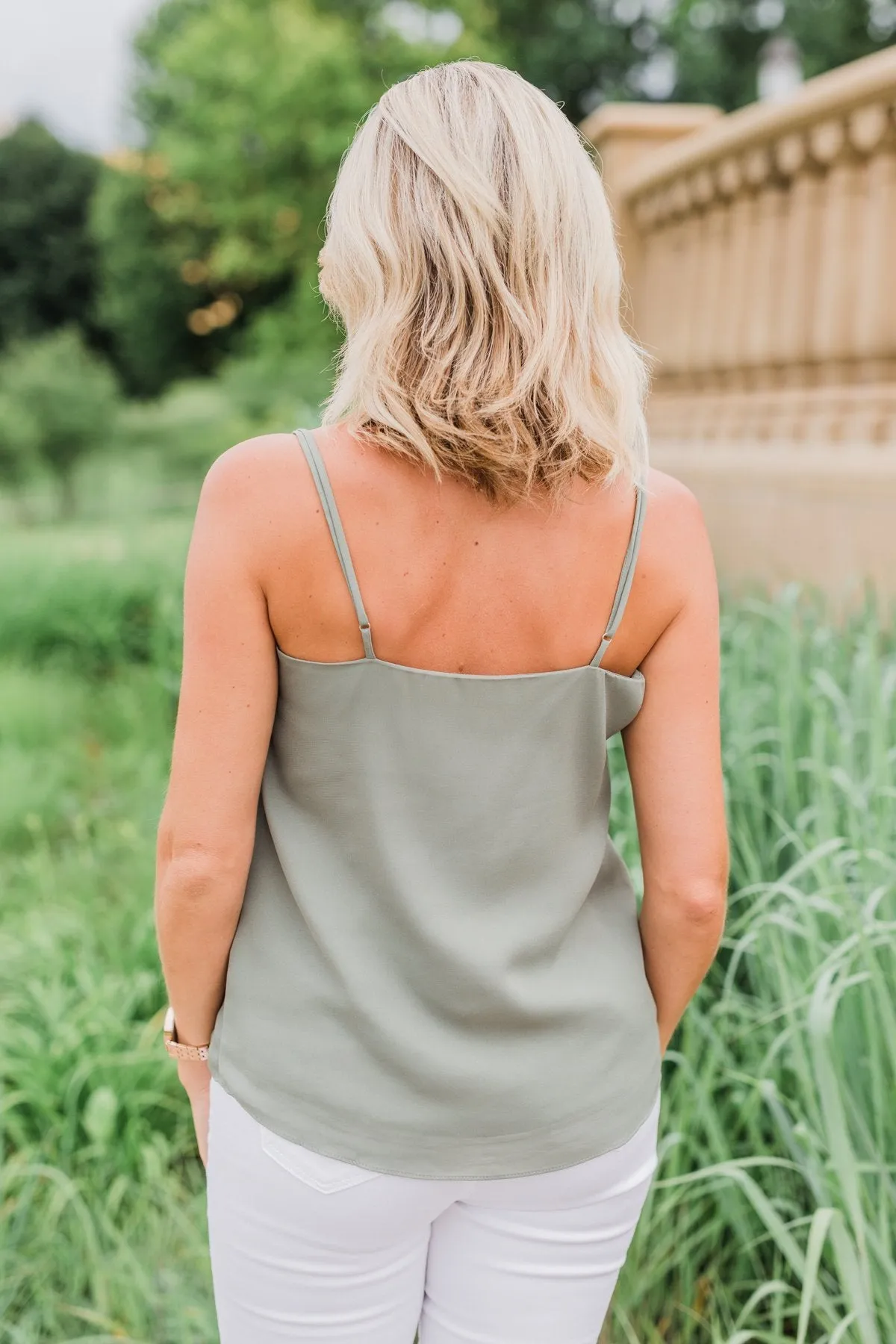 Feel My Love Lace Trimmed Tank Top- Olive