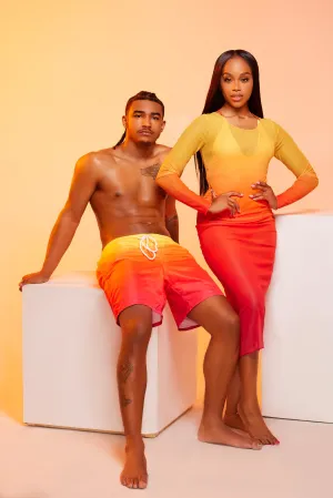 Fire Couple Swimwear Mesh Dress & Trunk Set