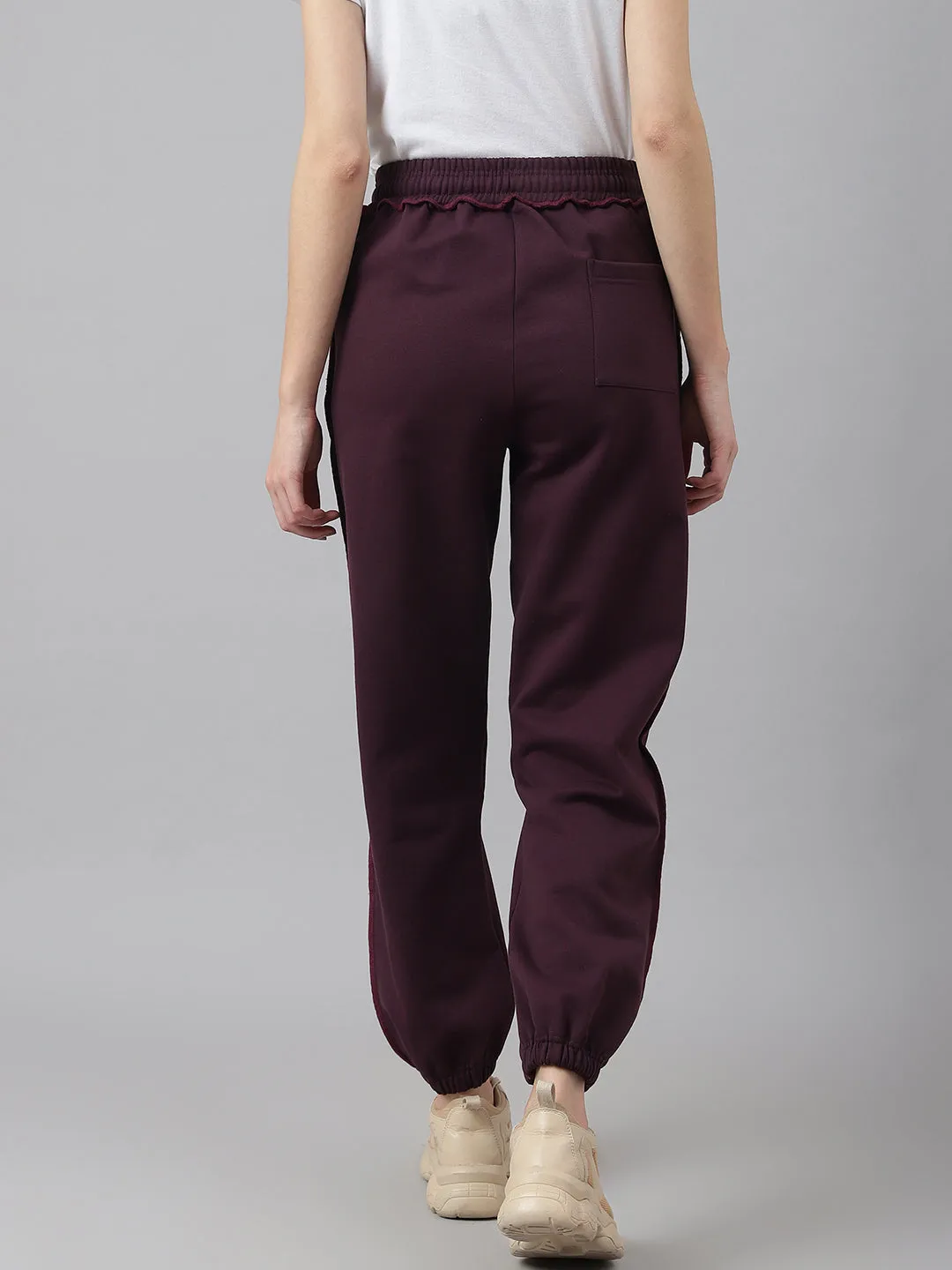 Fitkin Women Purple Crew Neck Oversized Overlock Design Tracksuit