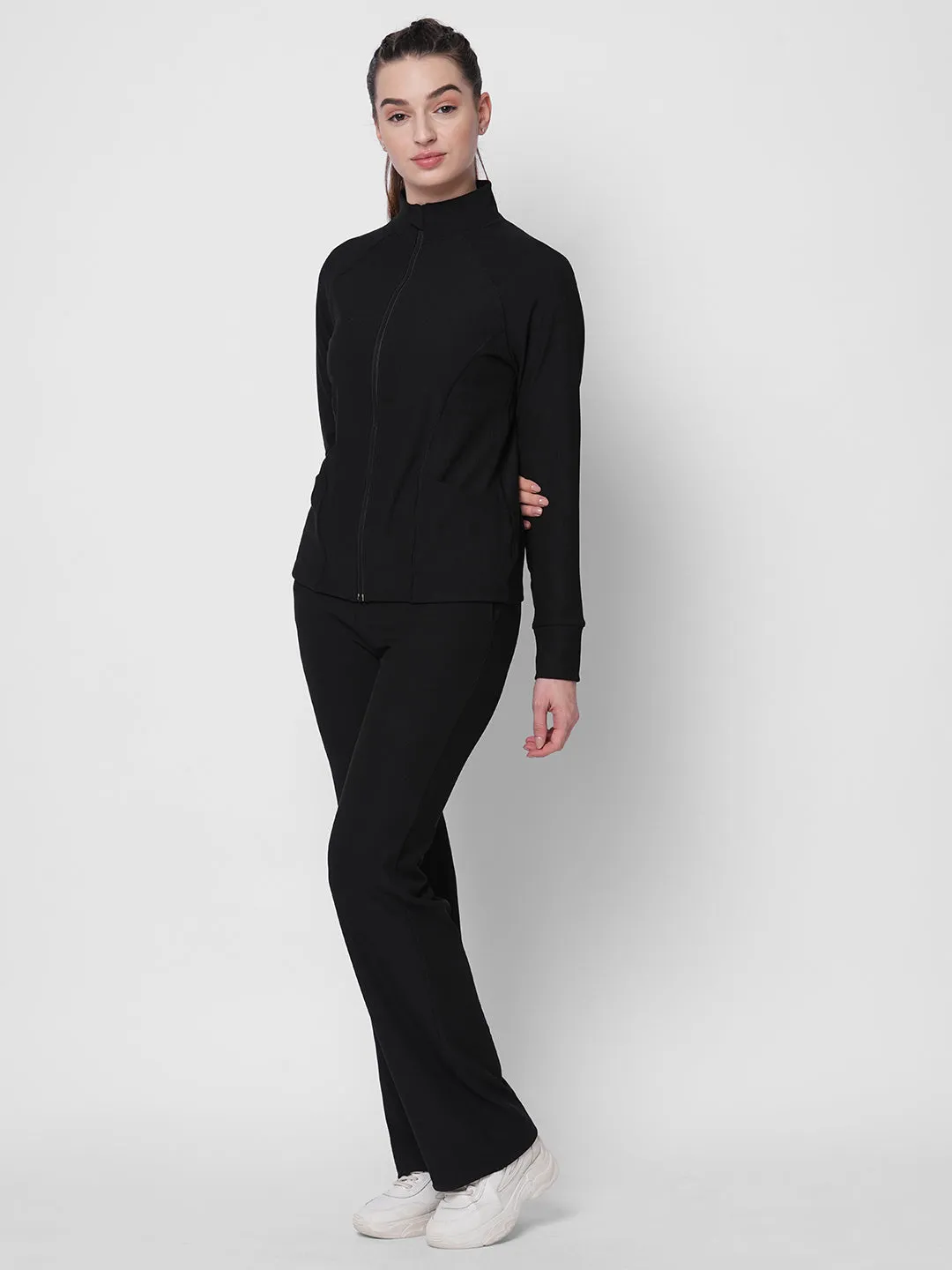 Fitkin women ribbed black zipper co-ord tracksuit