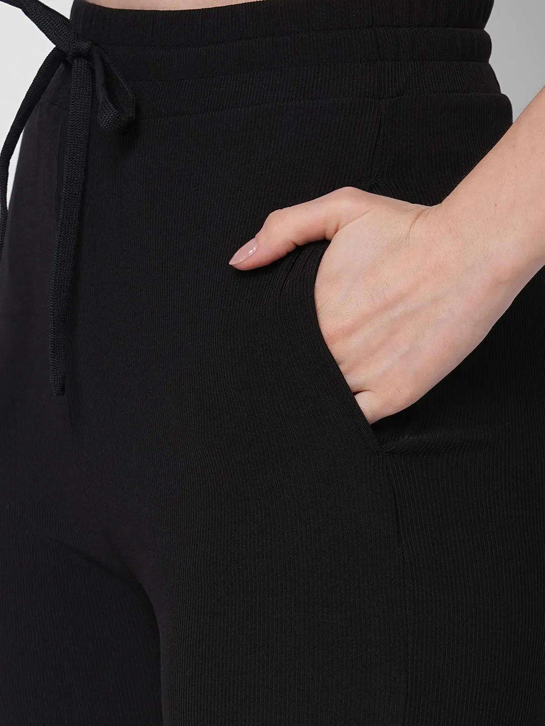 Fitkin women ribbed black zipper co-ord tracksuit