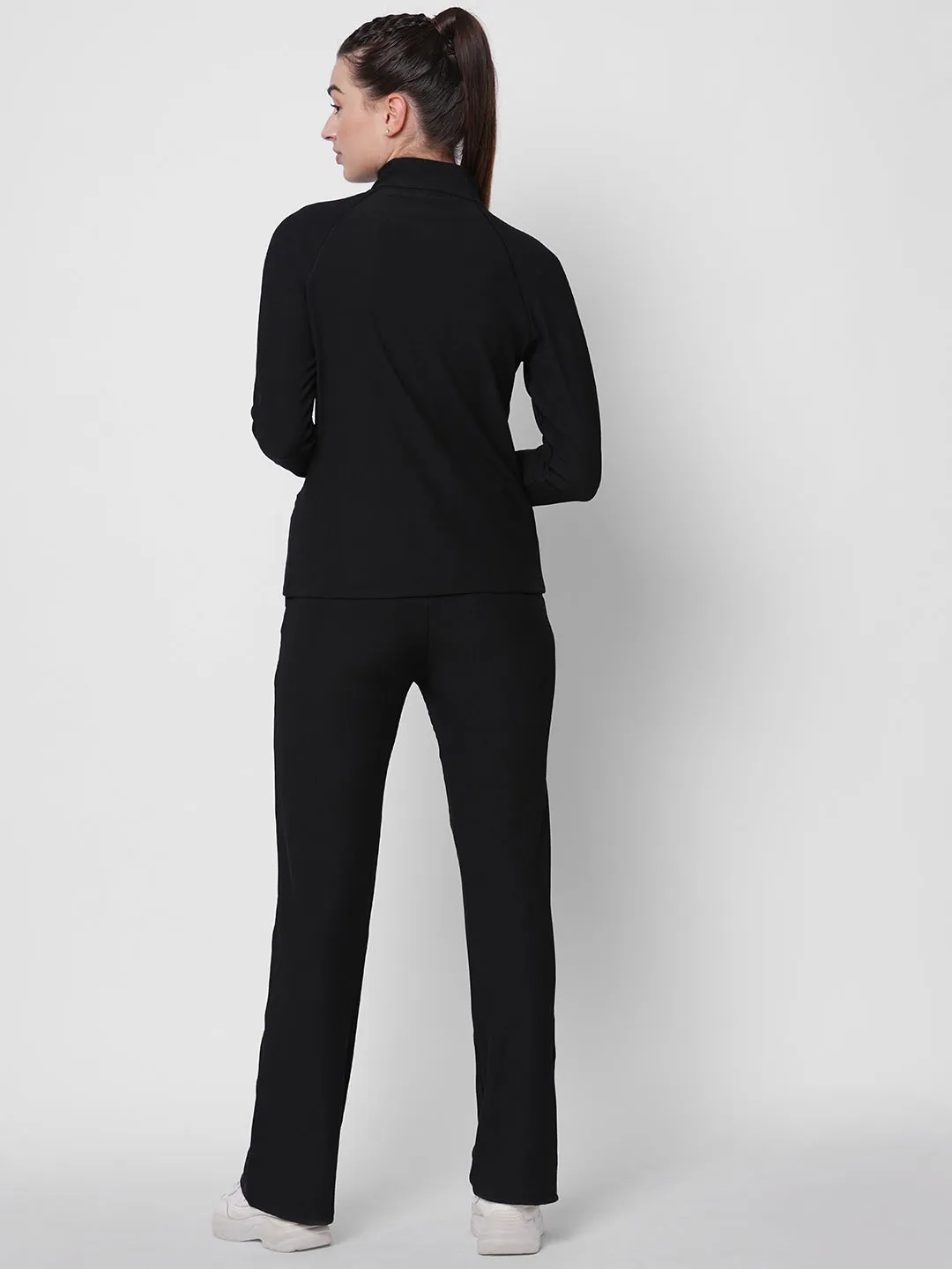 Fitkin women ribbed black zipper co-ord tracksuit