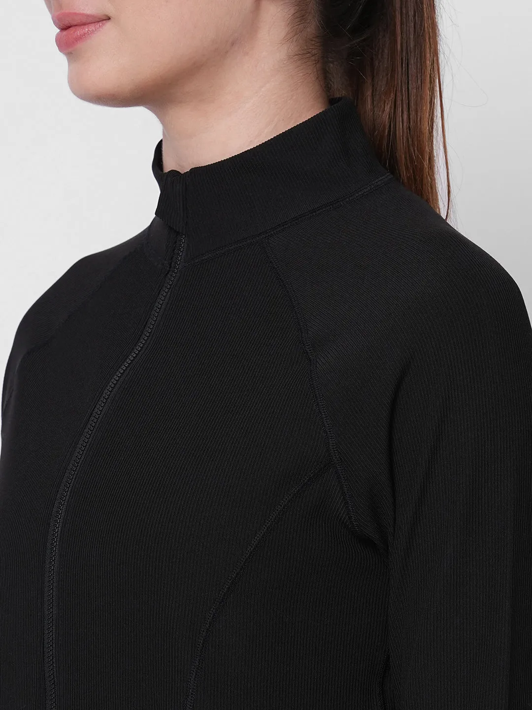 Fitkin women ribbed black zipper co-ord tracksuit