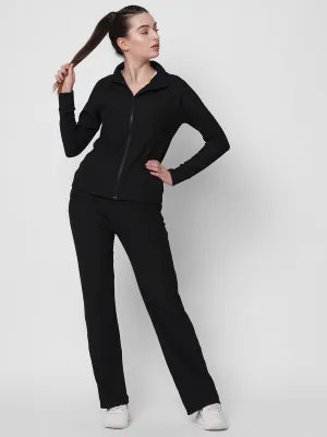 Fitkin women ribbed black zipper co-ord tracksuit
