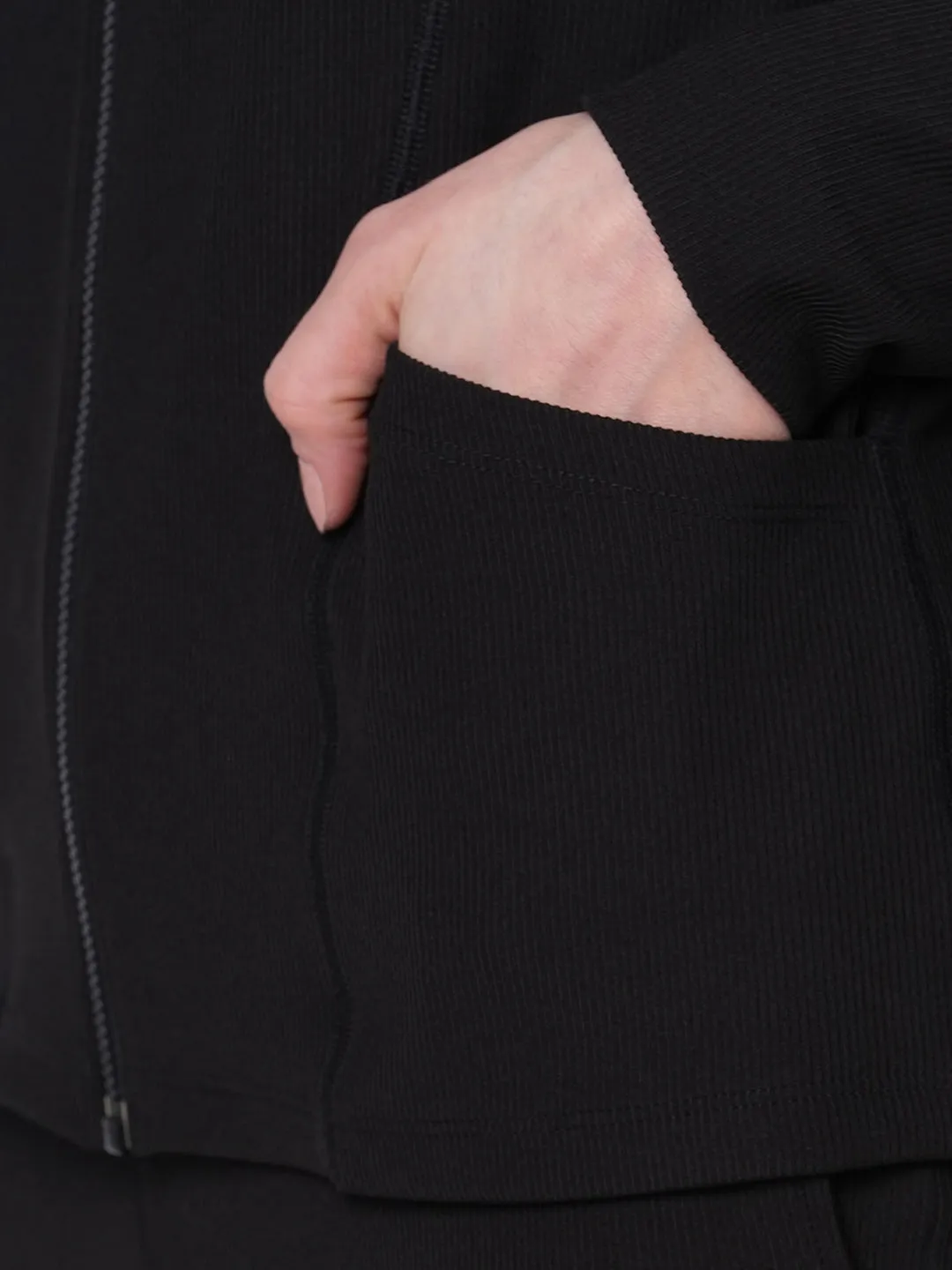 Fitkin women ribbed black zipper co-ord tracksuit