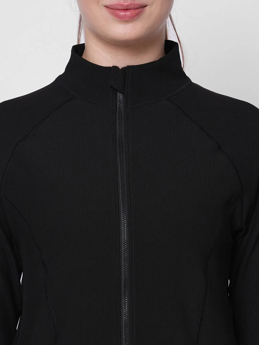 Fitkin women ribbed black zipper co-ord tracksuit