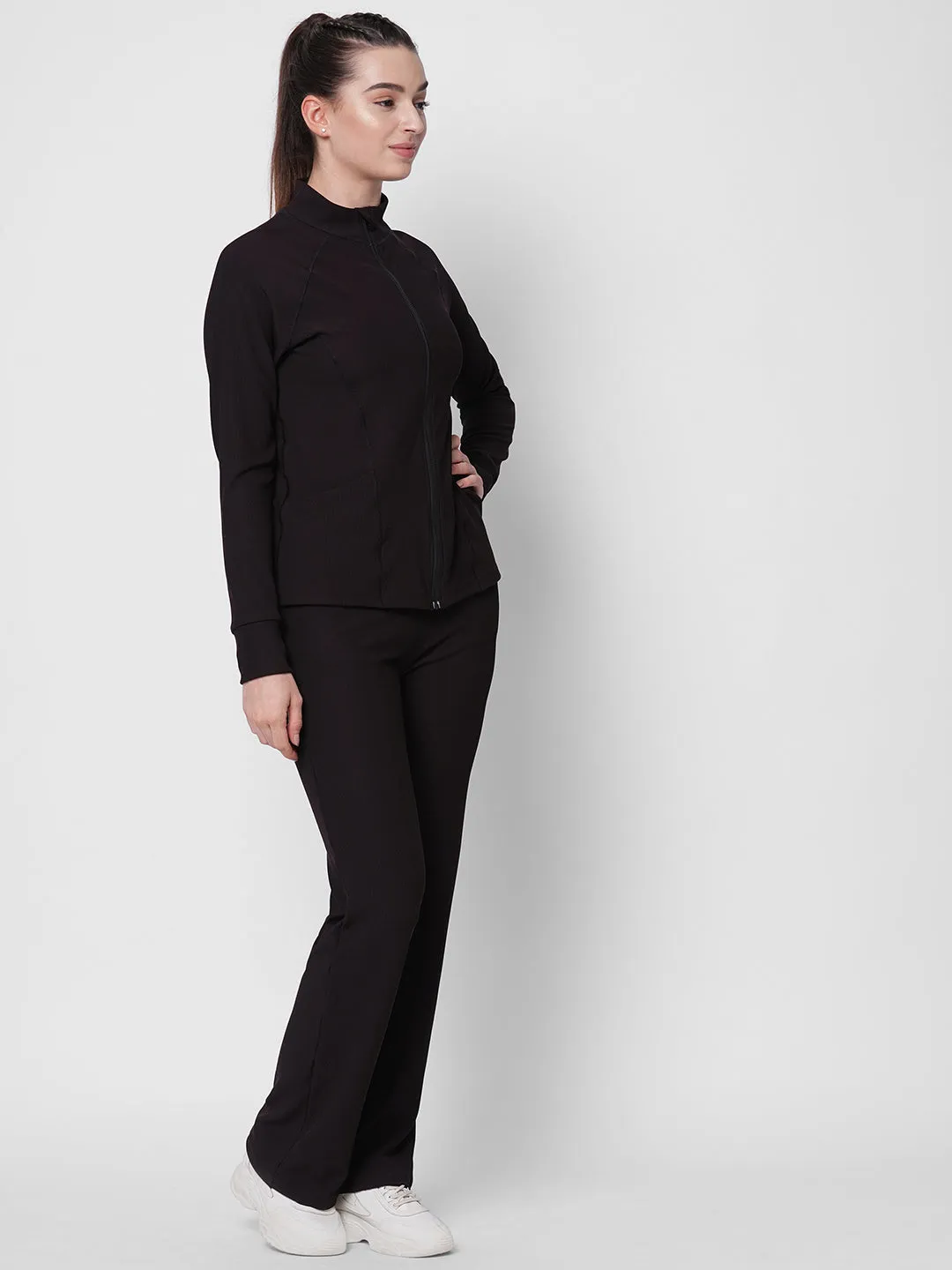 Fitkin women ribbed brown zipper co-ord tracksuit