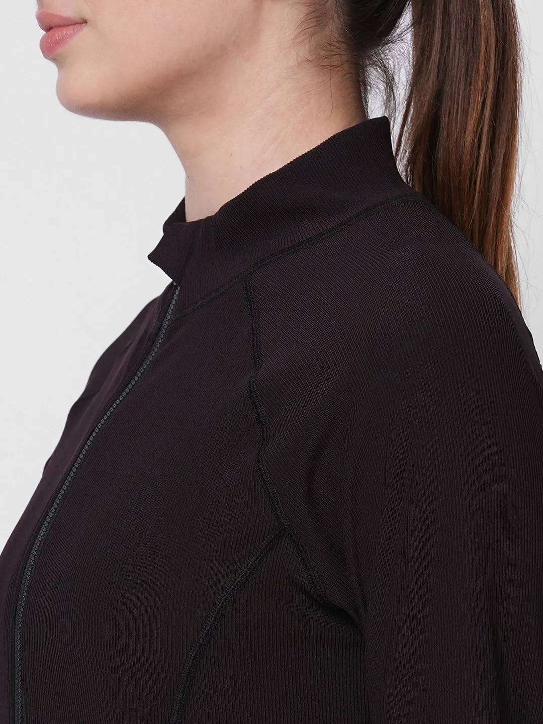 Fitkin women ribbed brown zipper co-ord tracksuit