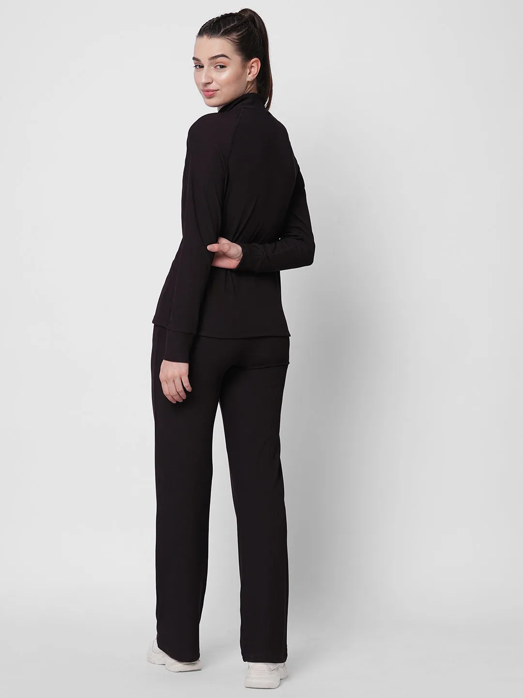 Fitkin women ribbed brown zipper co-ord tracksuit
