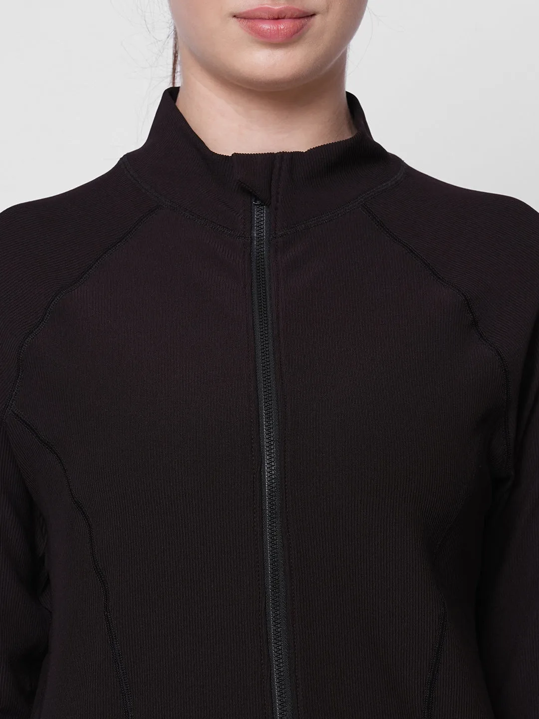 Fitkin women ribbed brown zipper co-ord tracksuit