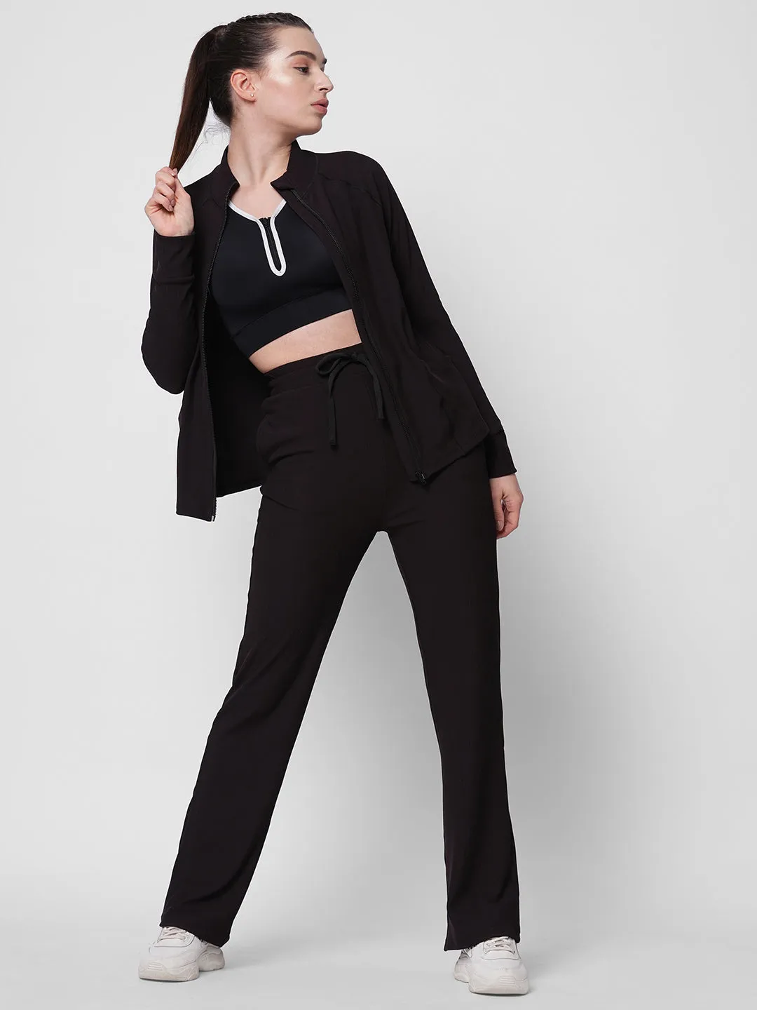 Fitkin women ribbed brown zipper co-ord tracksuit