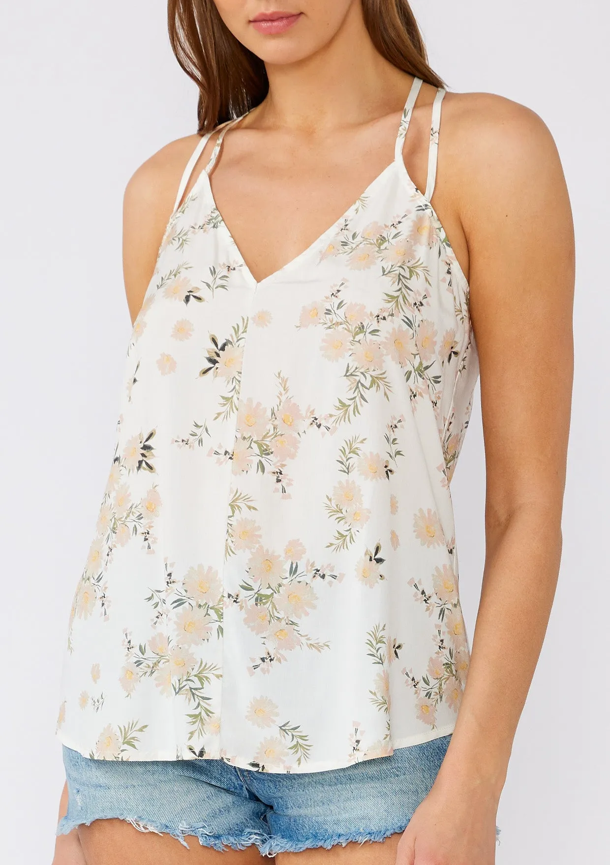 Floral V Neck Halter Tank Top