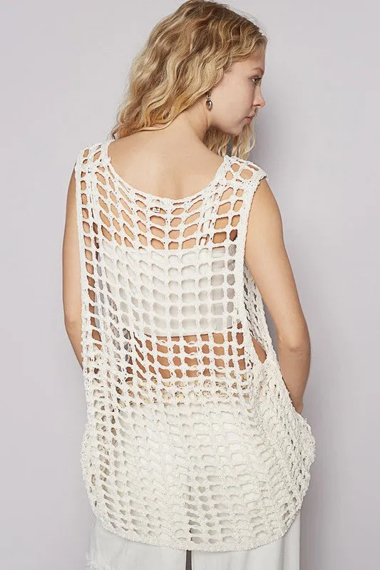Flower Crochet Scoop Neck Sleeveless Knit Cover Up