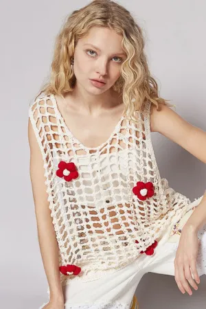 Flower Crochet Scoop Neck Sleeveless Knit Cover Up