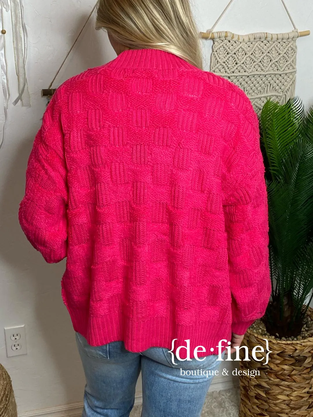 Fluffy Checker Cardigan in 4 Vibrant Colors