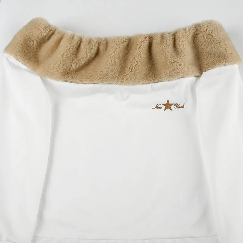 Fur Edge Off-Shoulder Long Sleeve Top