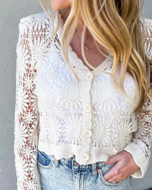 Gabi Flower Pattern Crochet Cropped Cardigan