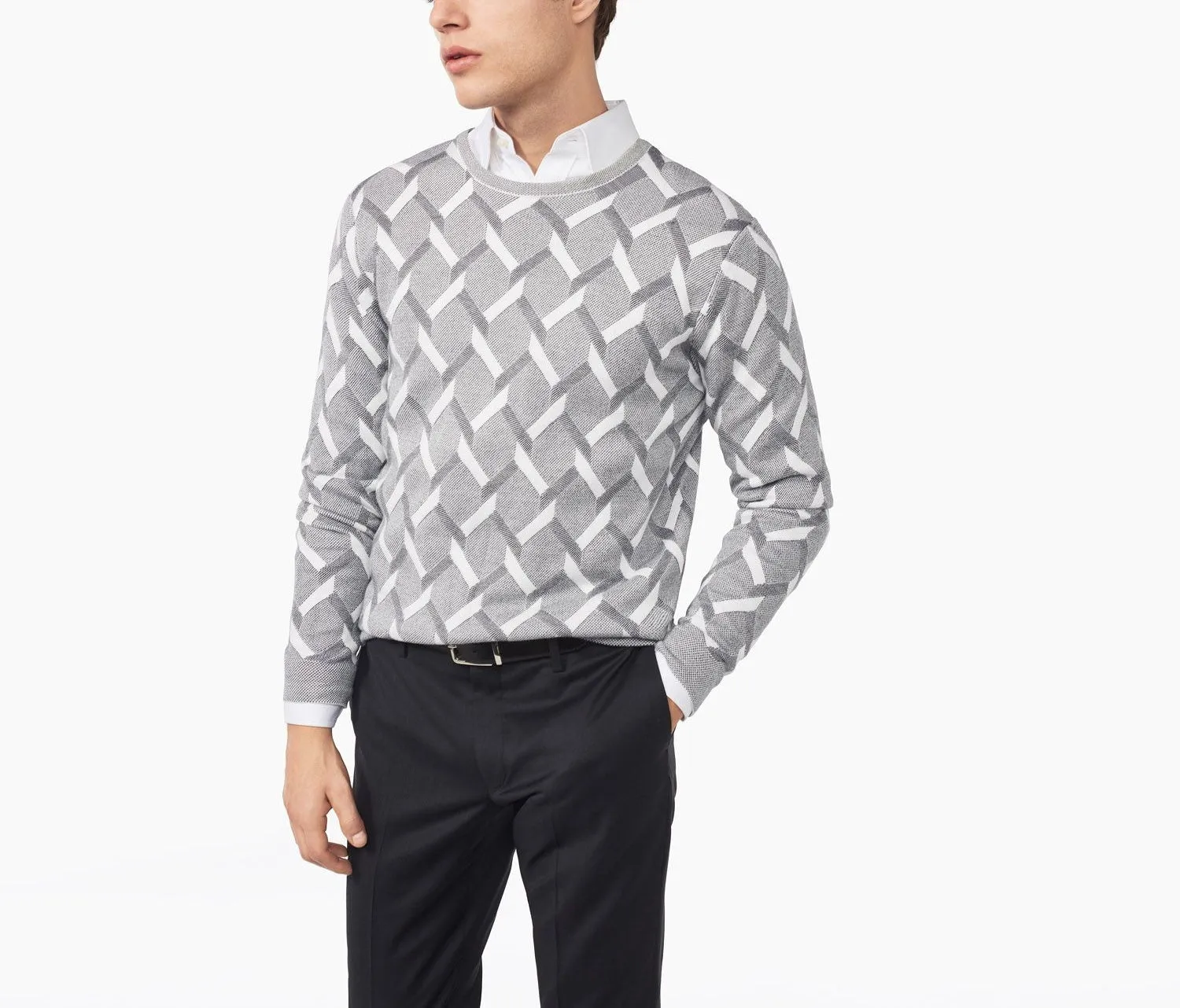 GANT Men's Graphite Melange Jacquard Cable Crew 89027 Size M $185 NWT