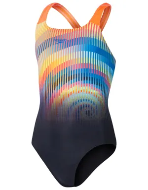Girls Digital Placement Powerback Swimsuit - Black/Red