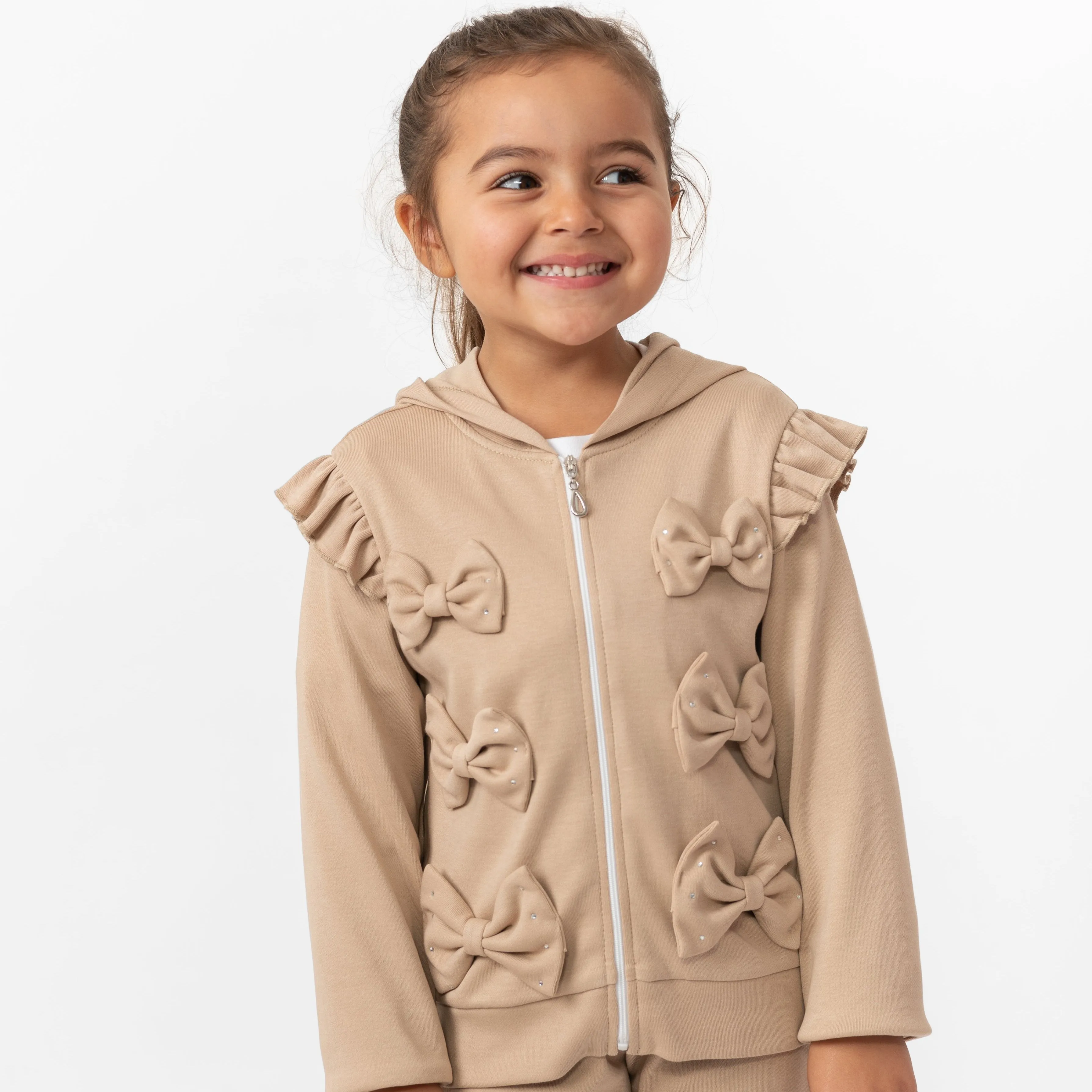 Girls Mink Diamante Bow Three Piece Tracksuit
