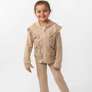 Girls Mink Diamante Bow Three Piece Tracksuit