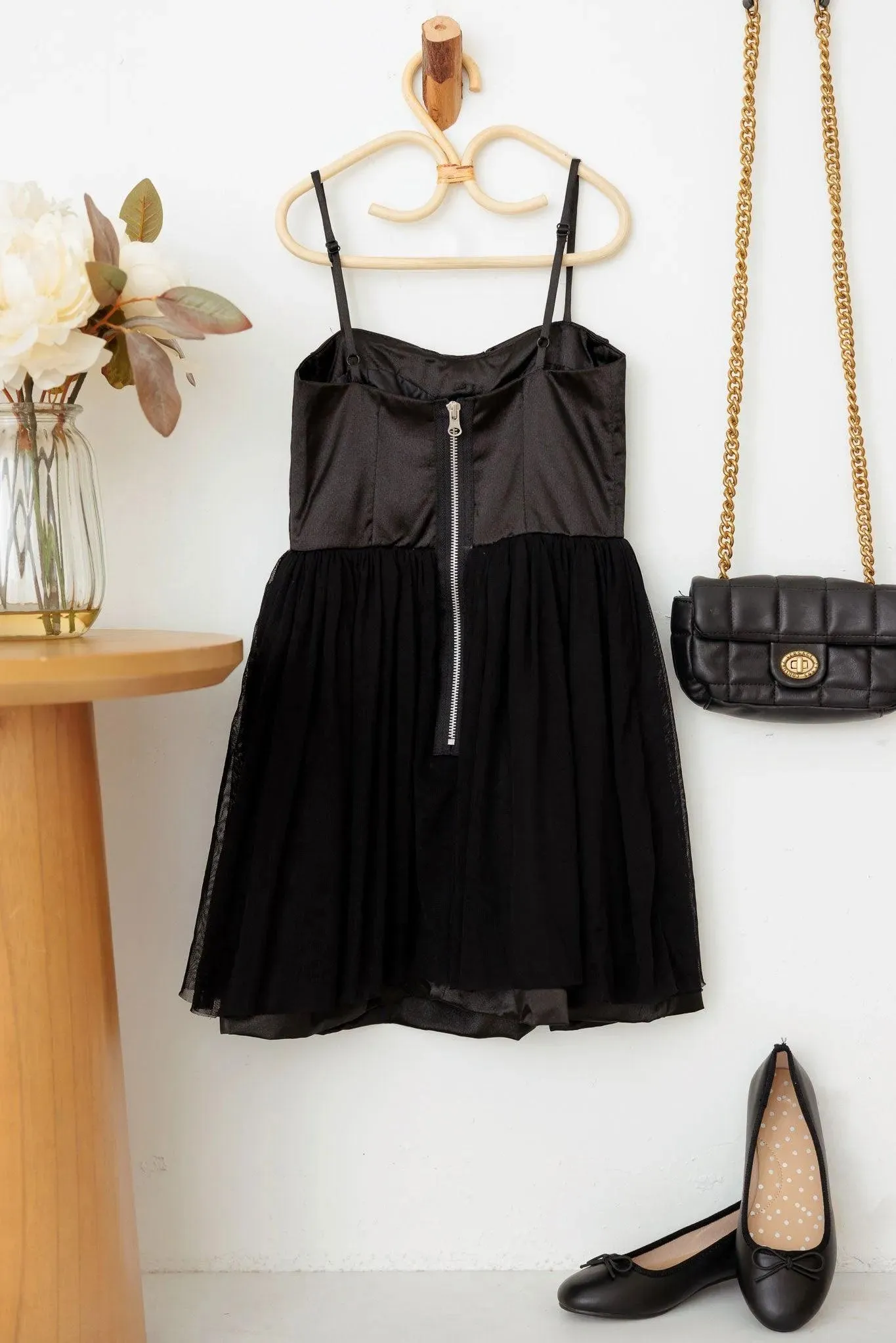 Girls Poplin Bow Waist Tulle Spaghetti Strap Dress