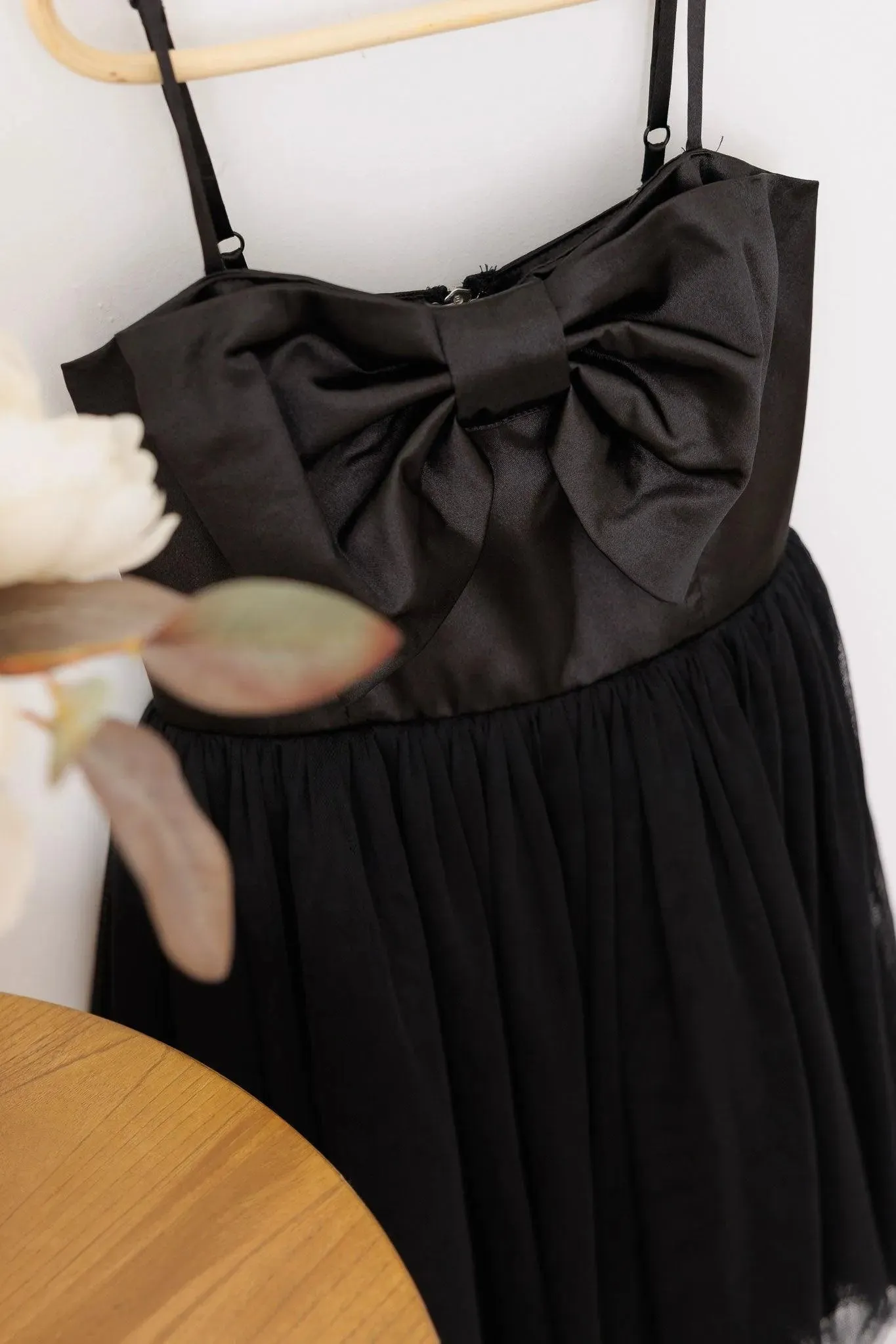 Girls Poplin Bow Waist Tulle Spaghetti Strap Dress