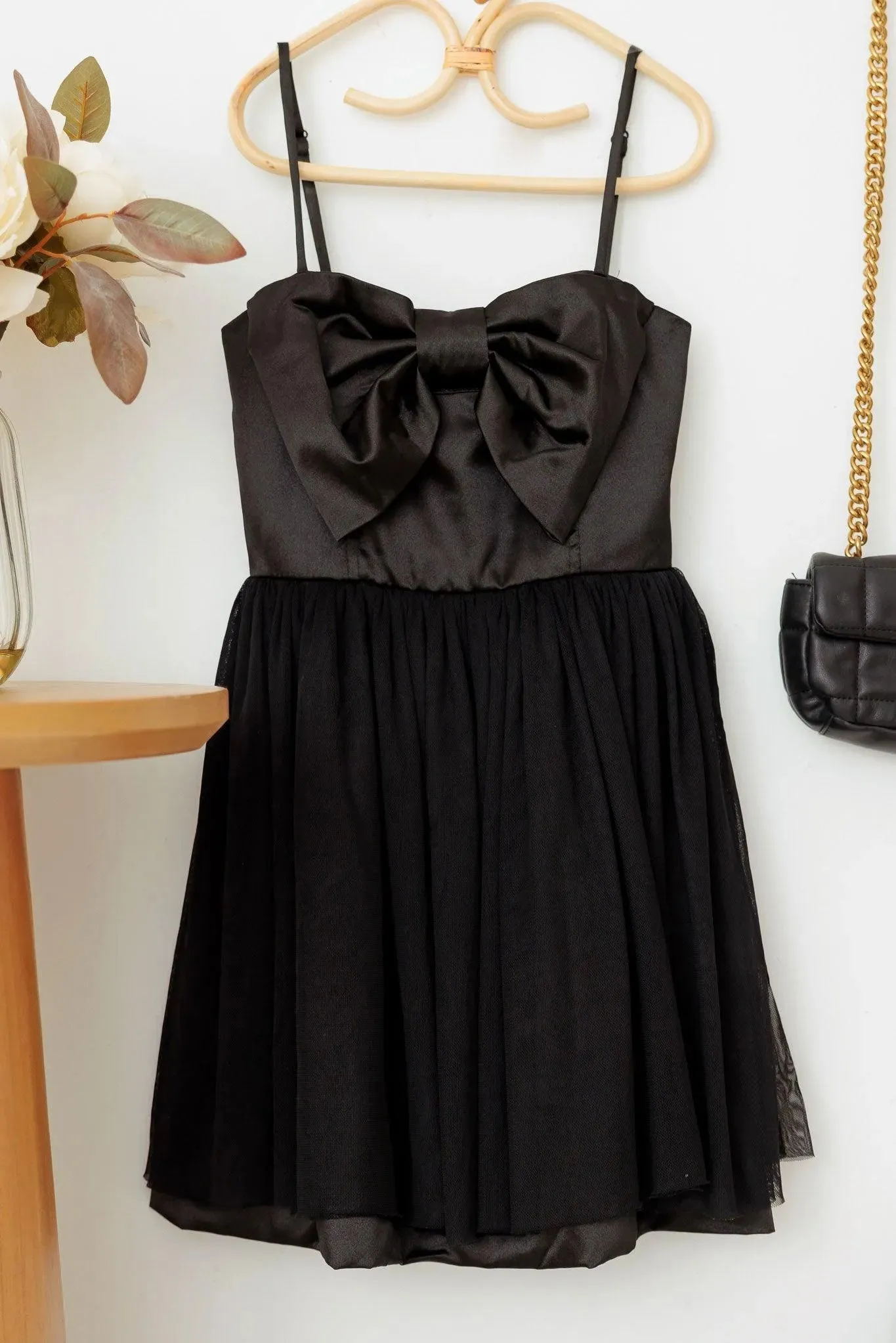 Girls Poplin Bow Waist Tulle Spaghetti Strap Dress