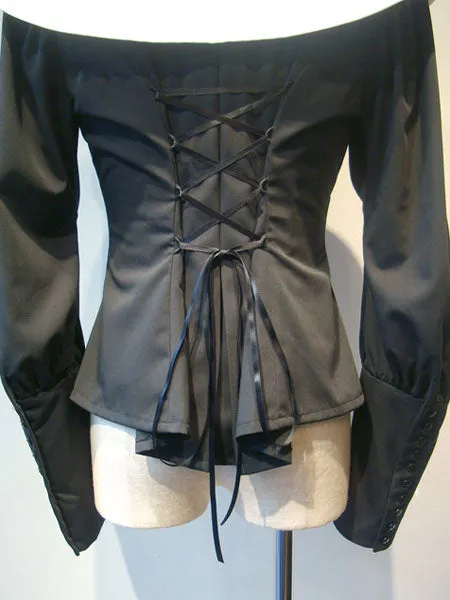 Gothic Lolita Shirt Ruffle Lace Up Detachable Collar Cotton Lolita Top
