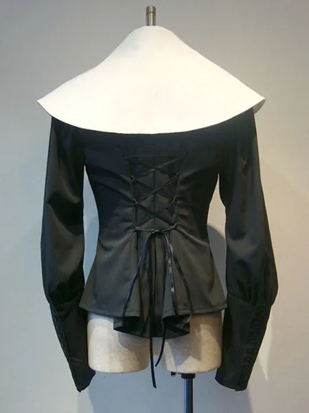 Gothic Lolita Shirt Ruffle Lace Up Detachable Collar Cotton Lolita Top